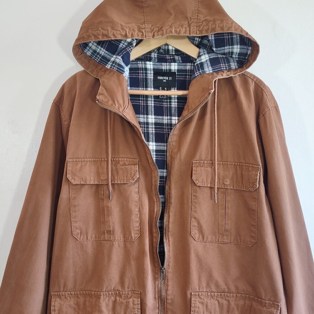 Forever 21 Men's Utility Chore Barn Jacket Size XL Hood Outdoor Workwear Rustic - Picture 7 of 12